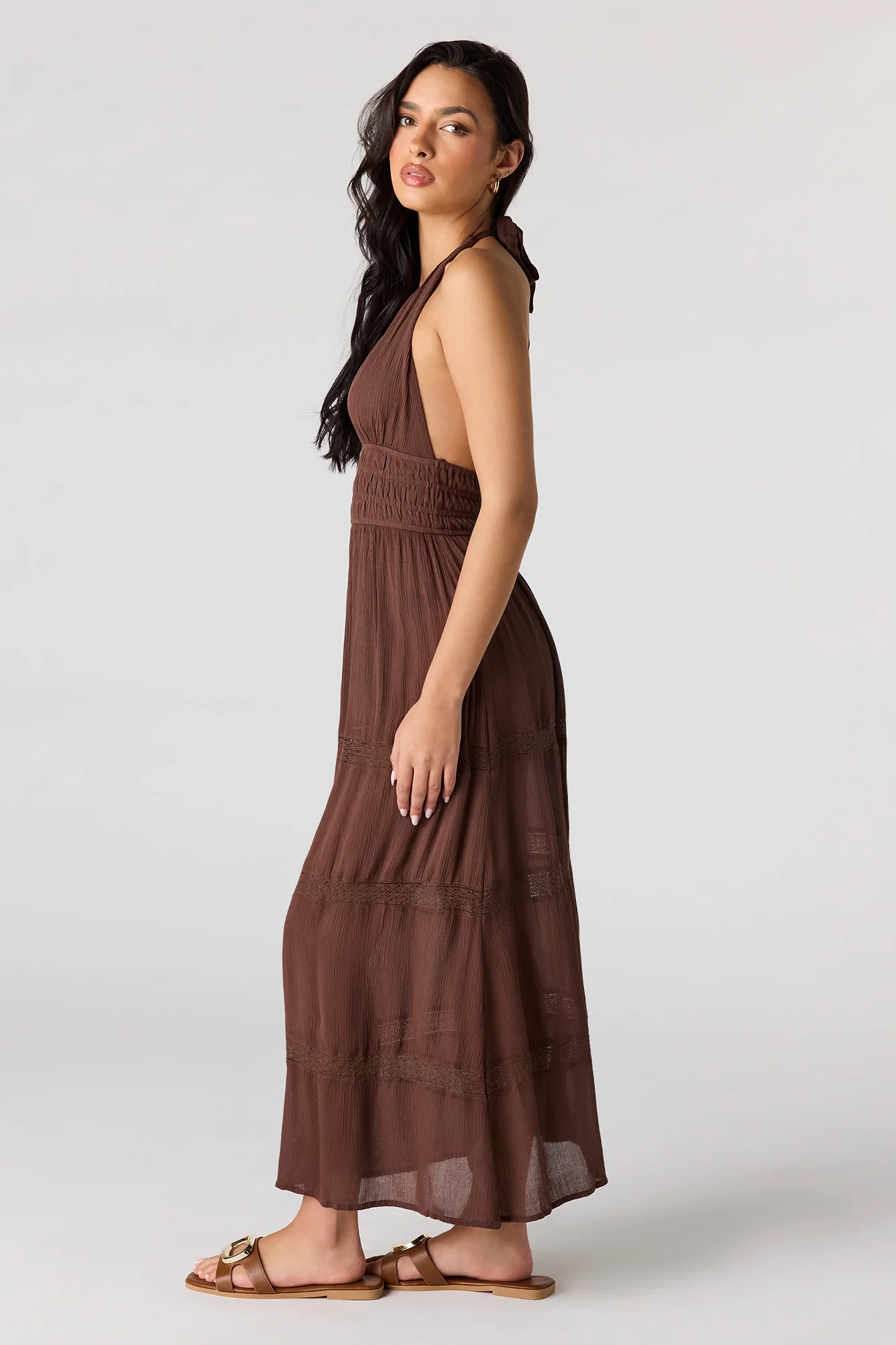 Lace Trim Halter Maxi Dress