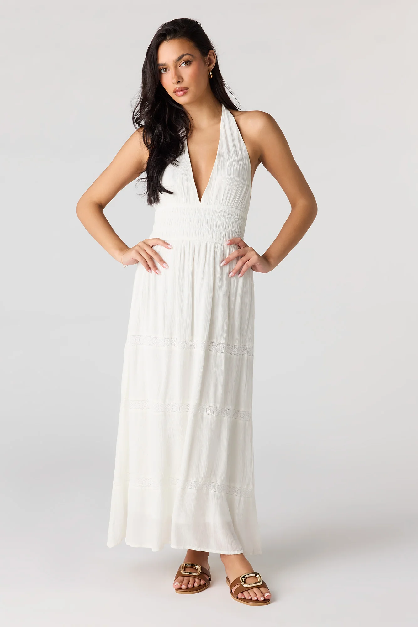 Lace Trim Halter Maxi Dress