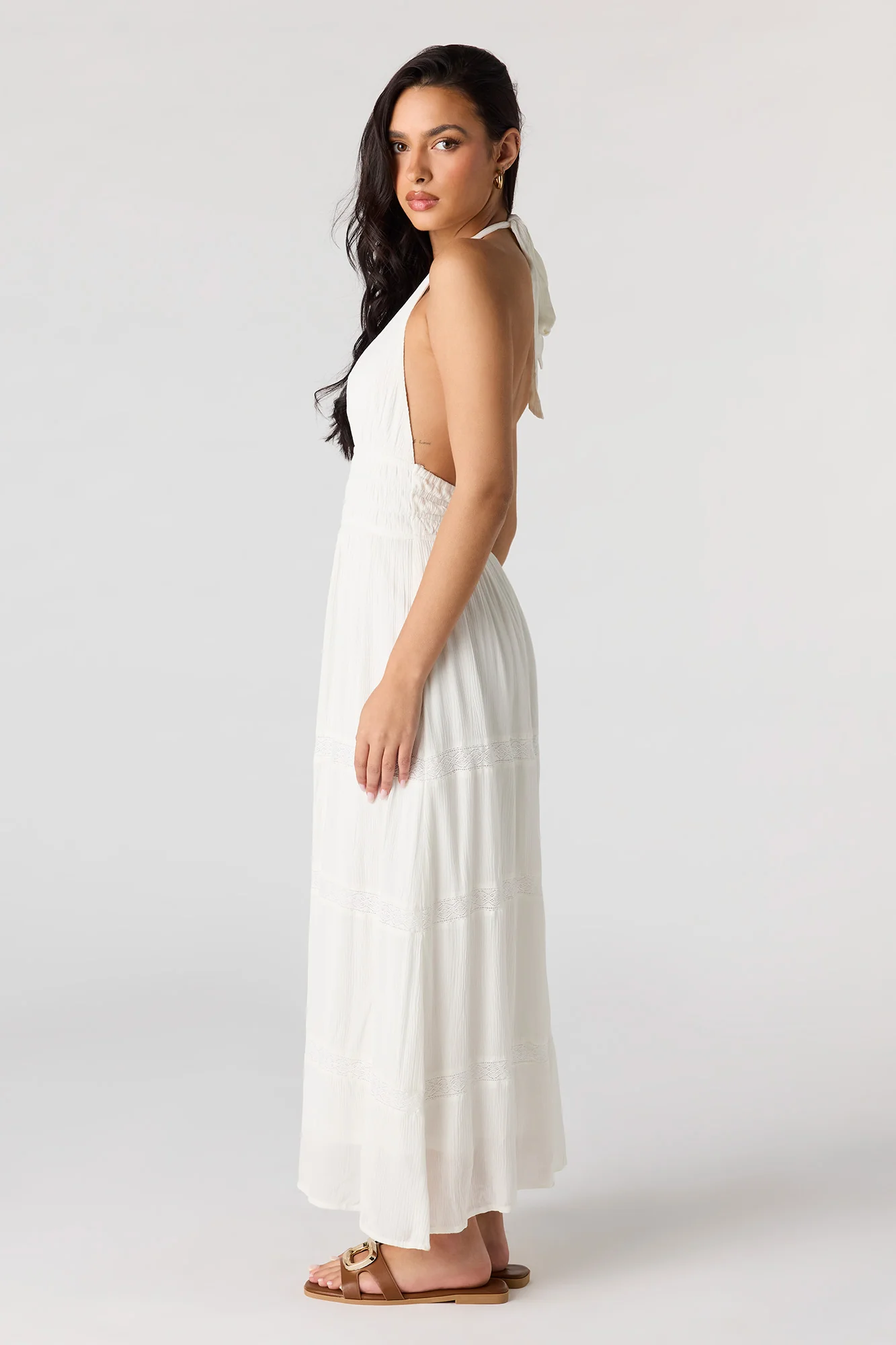 Lace Trim Halter Maxi Dress