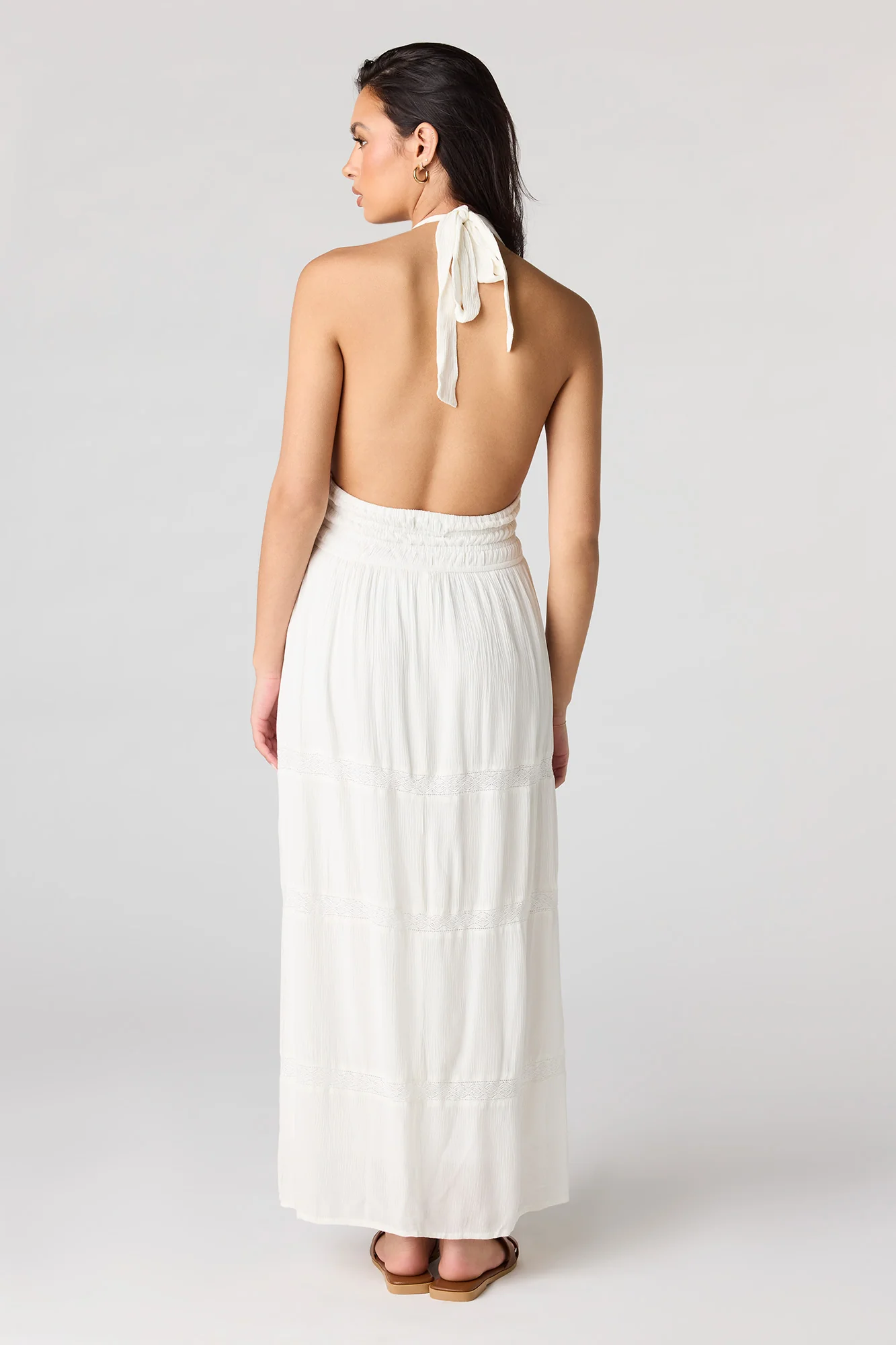 Lace Trim Halter Maxi Dress