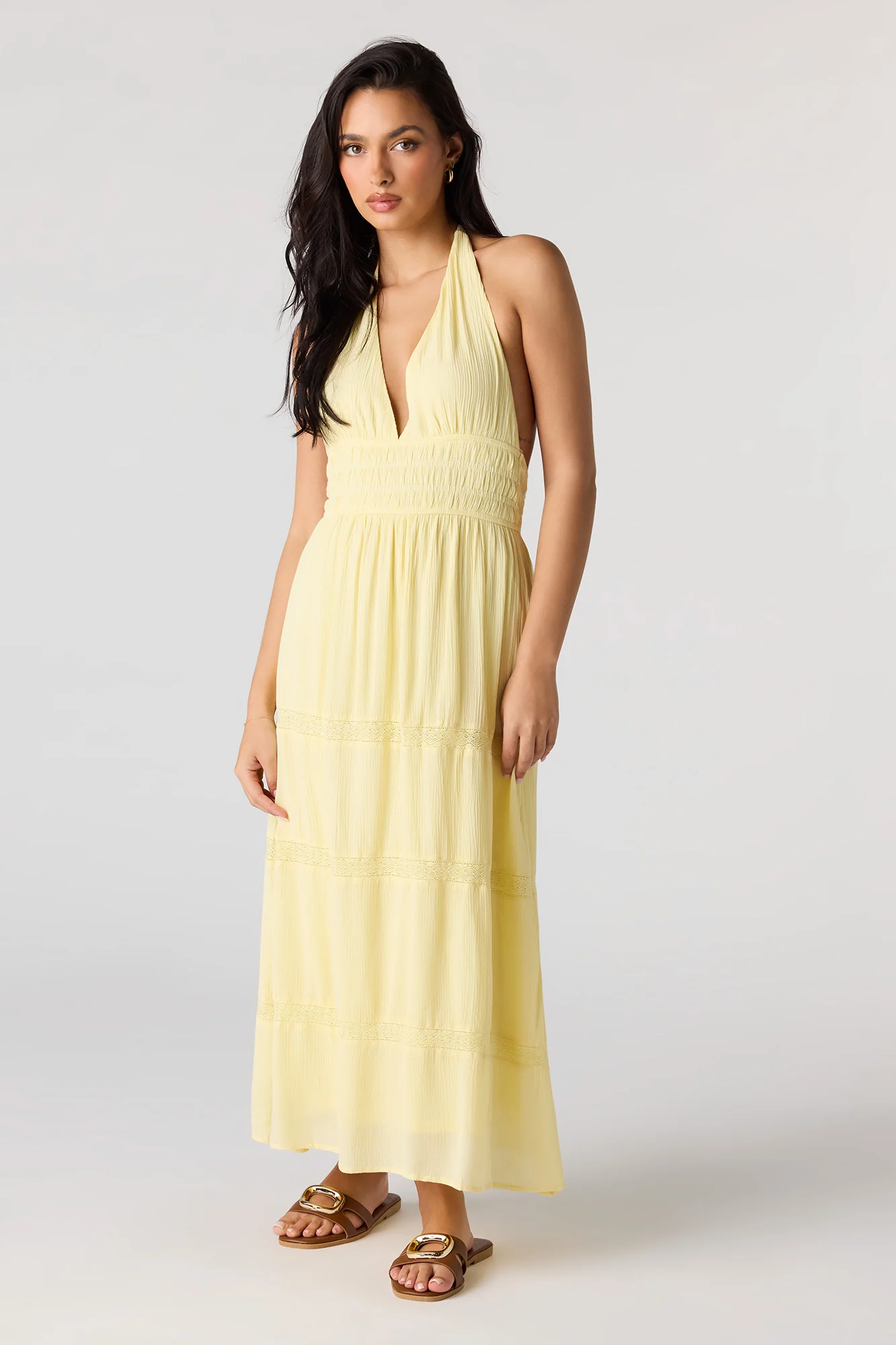 Lace Trim Halter Maxi Dress