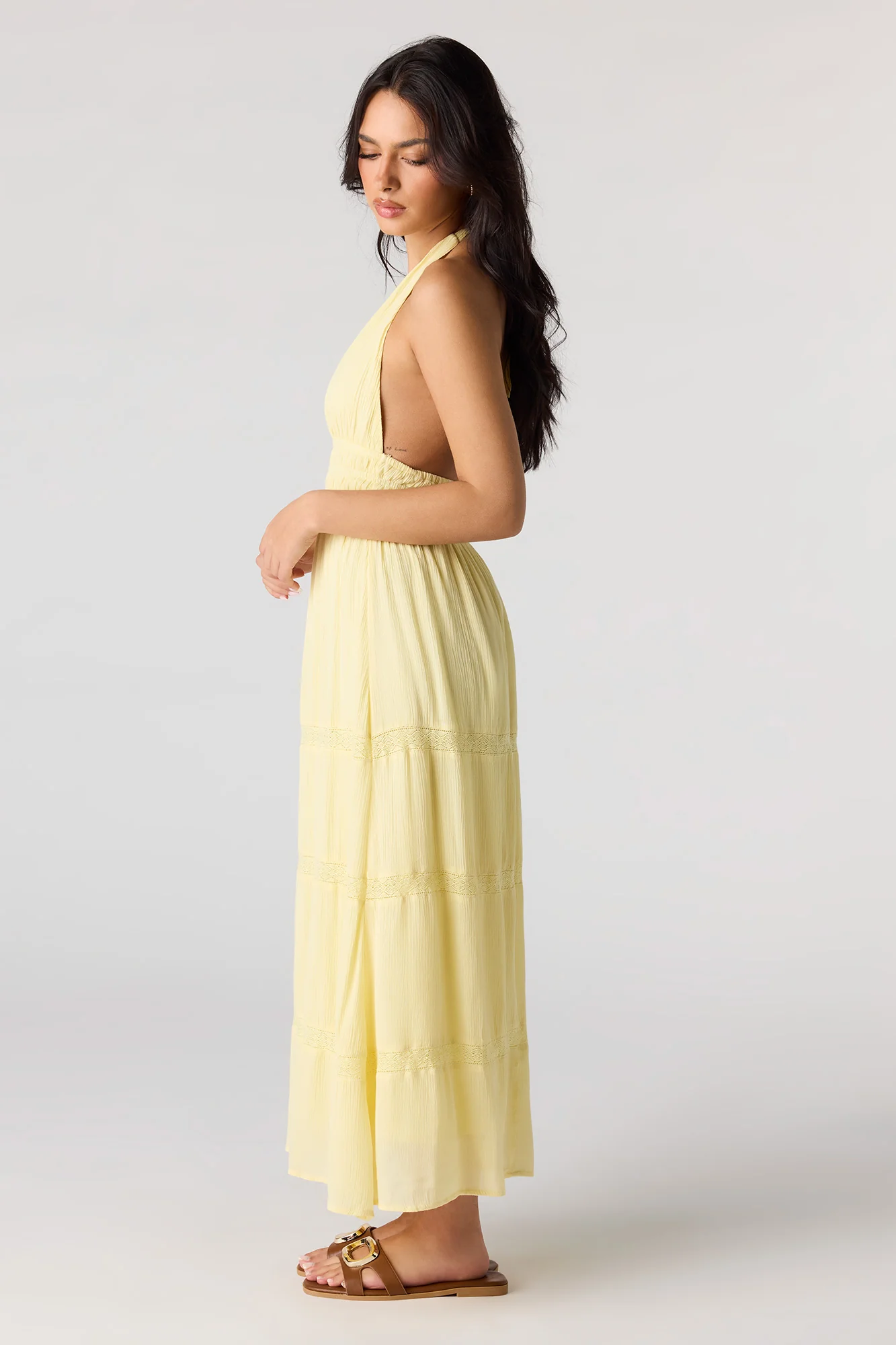 Lace Trim Halter Maxi Dress