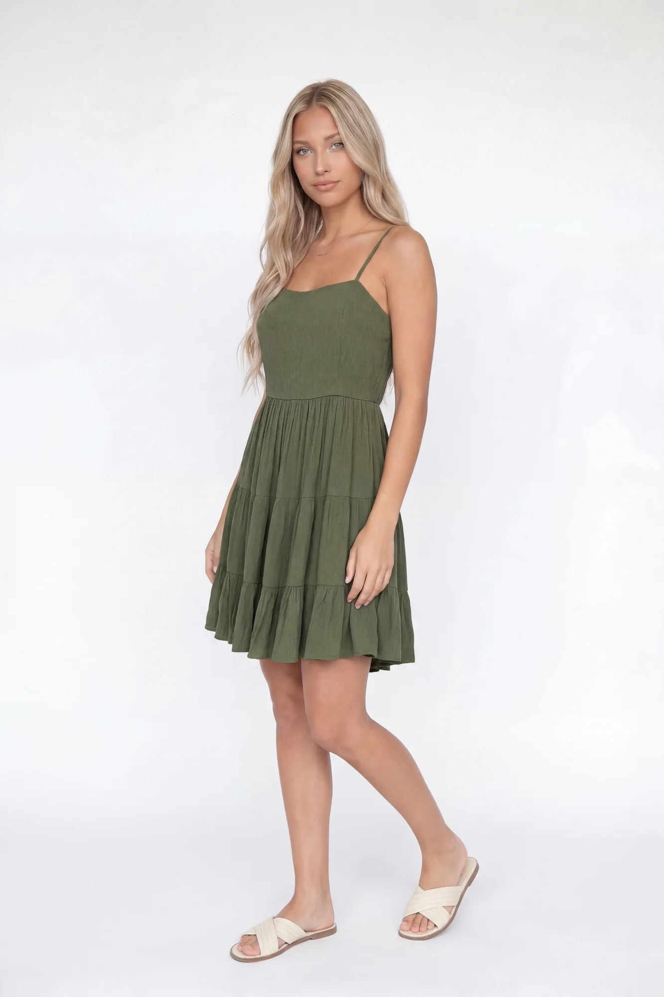 Braless Tie Back Tiered Mini Dress