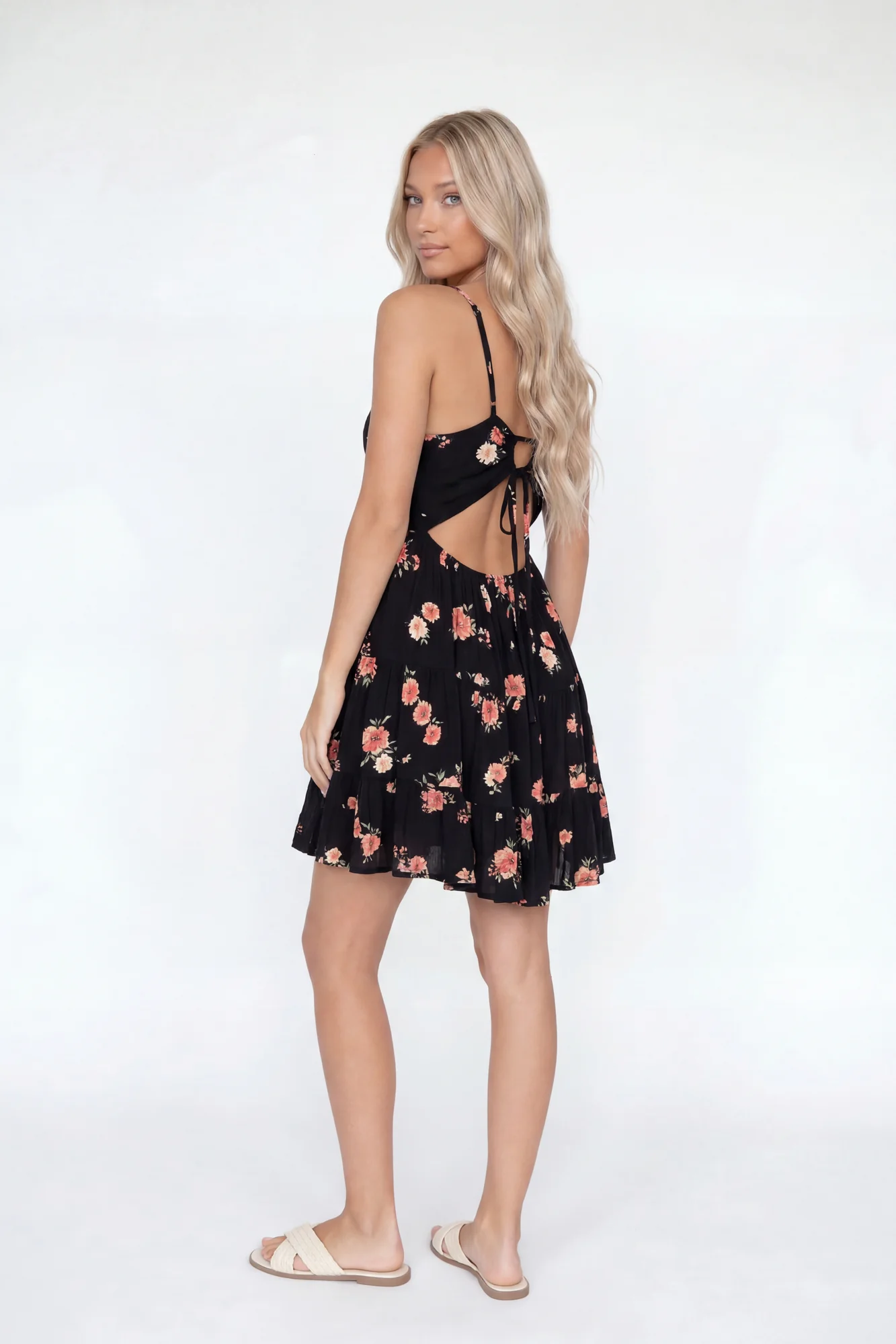 Braless Tie Back Tiered Mini Dress