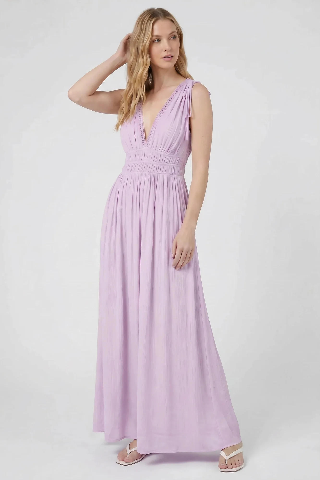 Crochet Trim V-Neck Maxi Dress