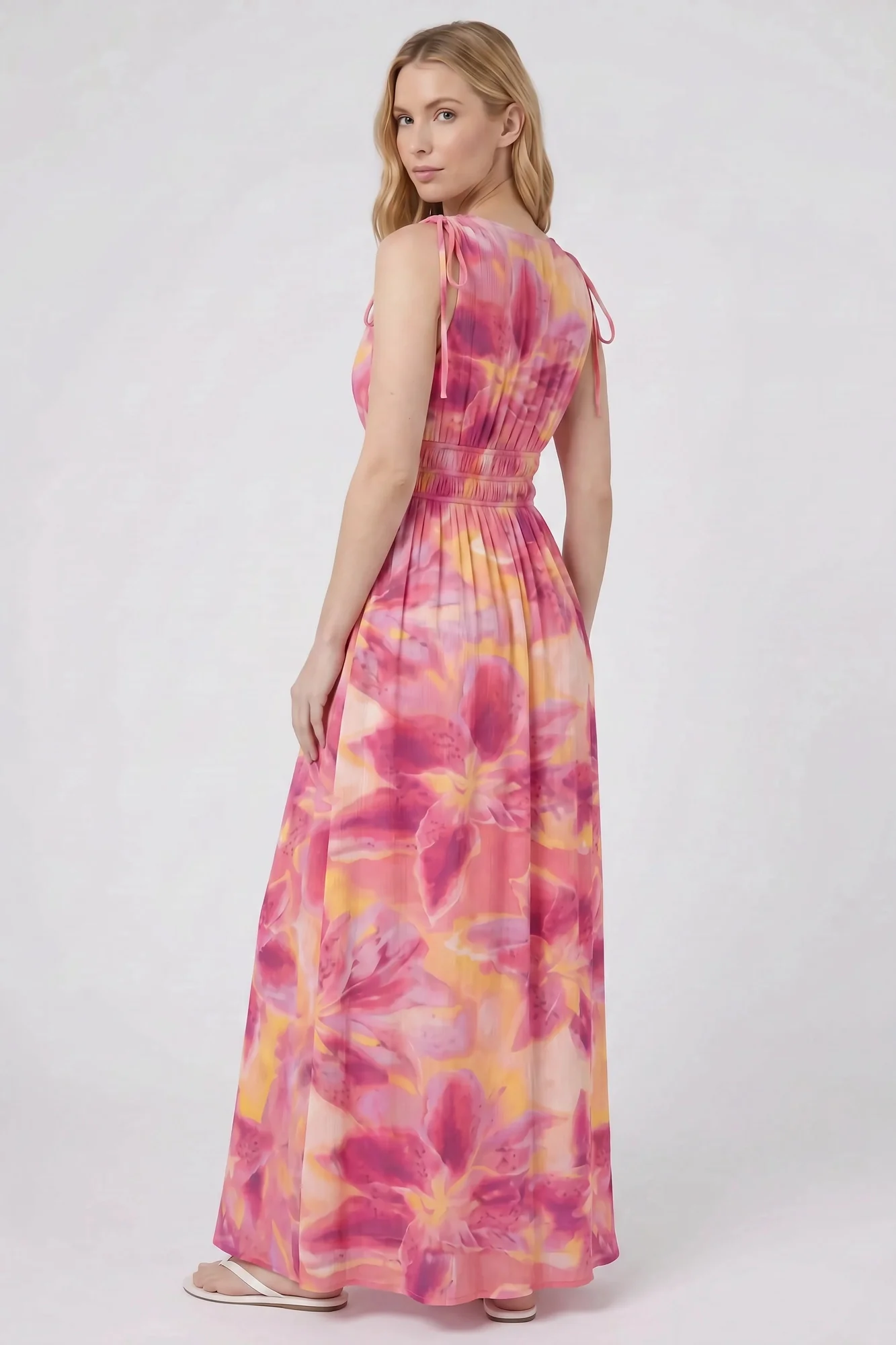 Crochet Trim V-Neck Maxi Dress