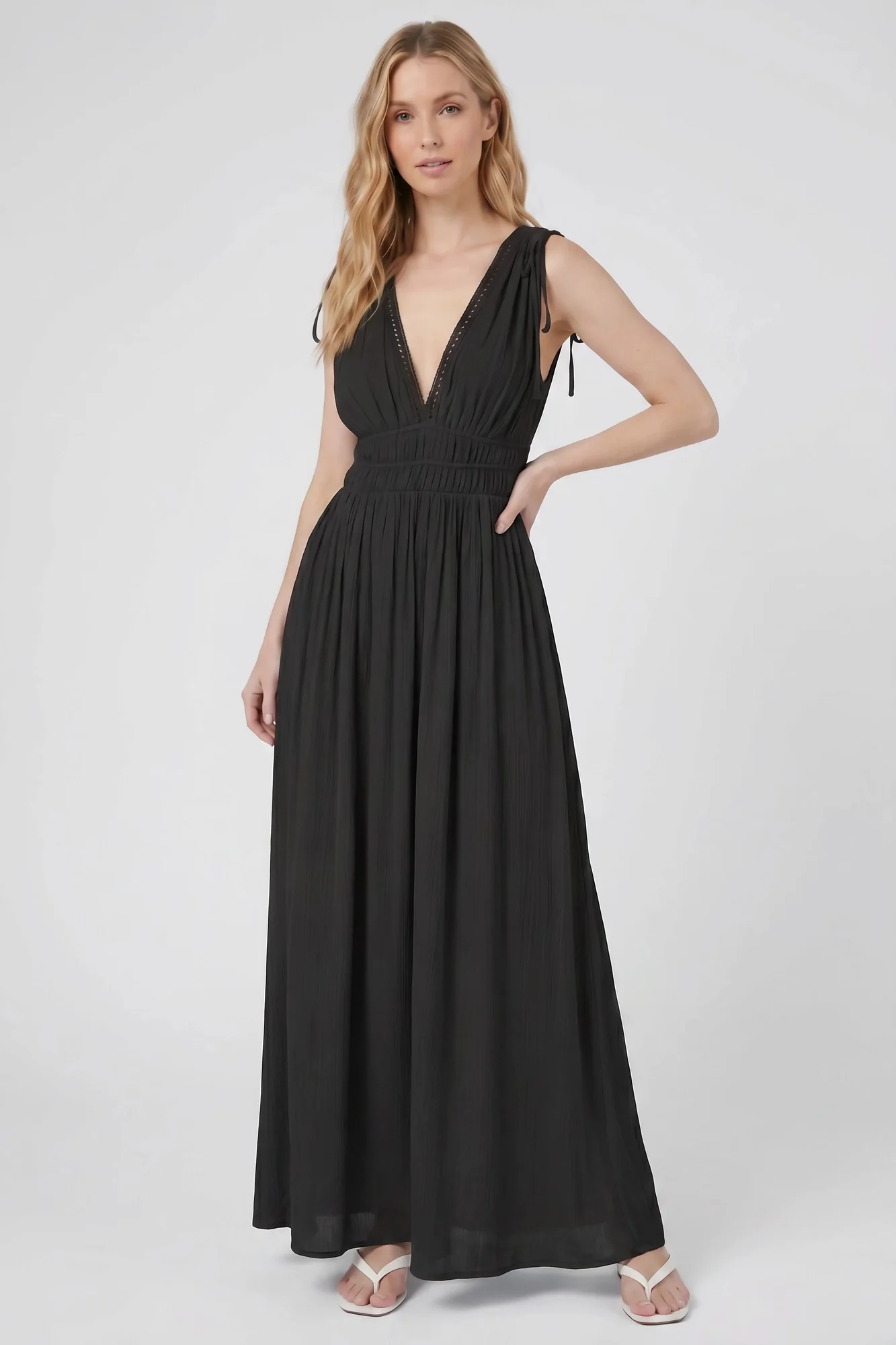 Crochet Trim V-Neck Maxi Dress
