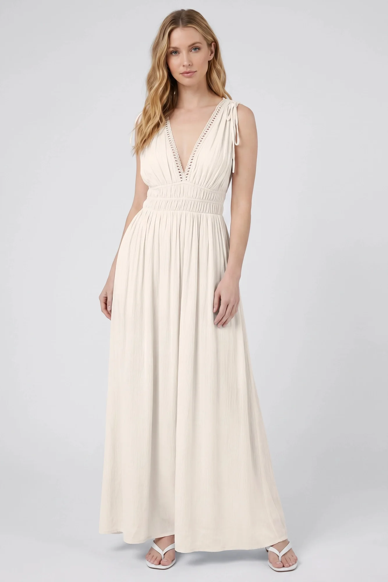 Crochet Trim V-Neck Maxi Dress