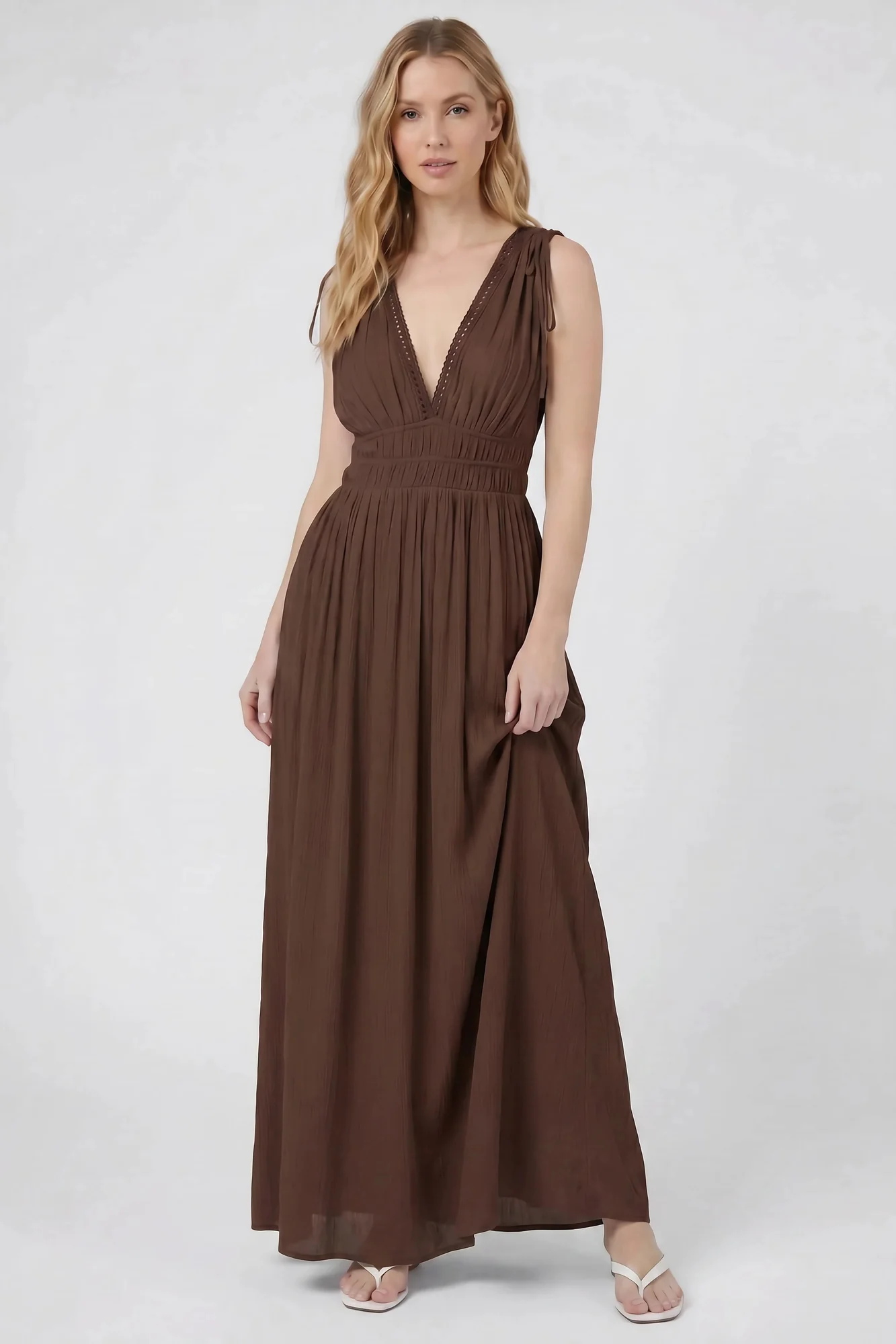 Crochet Trim V-Neck Maxi Dress