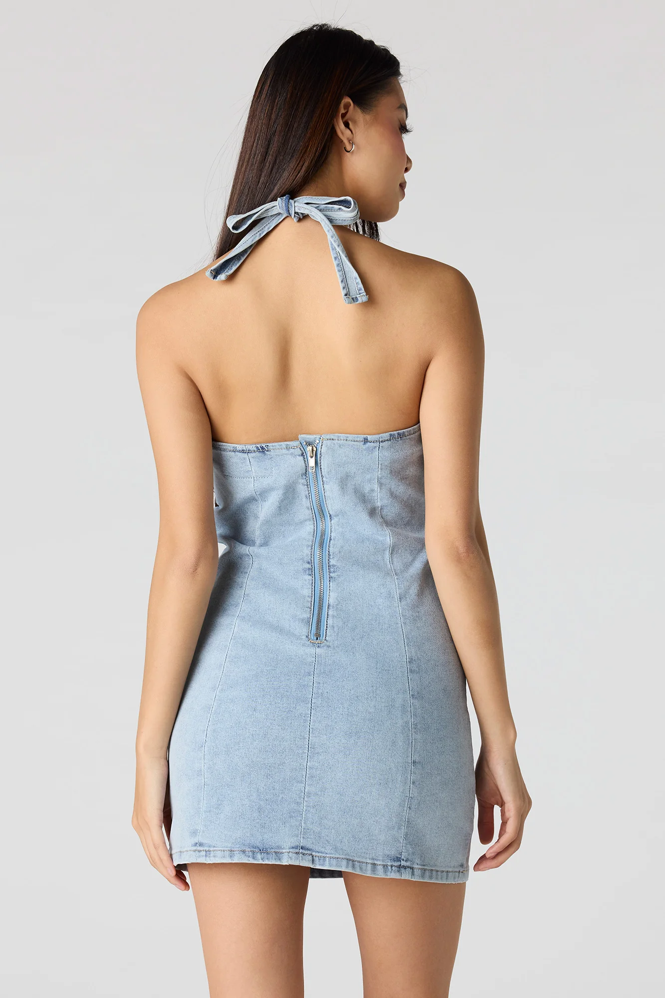 7548-stretch-denim-halter-mini-dress-2.webp Stretch Denim Halter Mini Dress