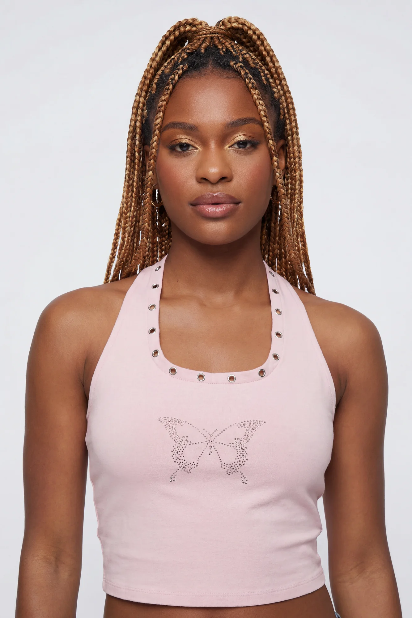 7838-graphic-grommet-trim-halter-top-1.webp Graphic Grommet Trim Halter Top