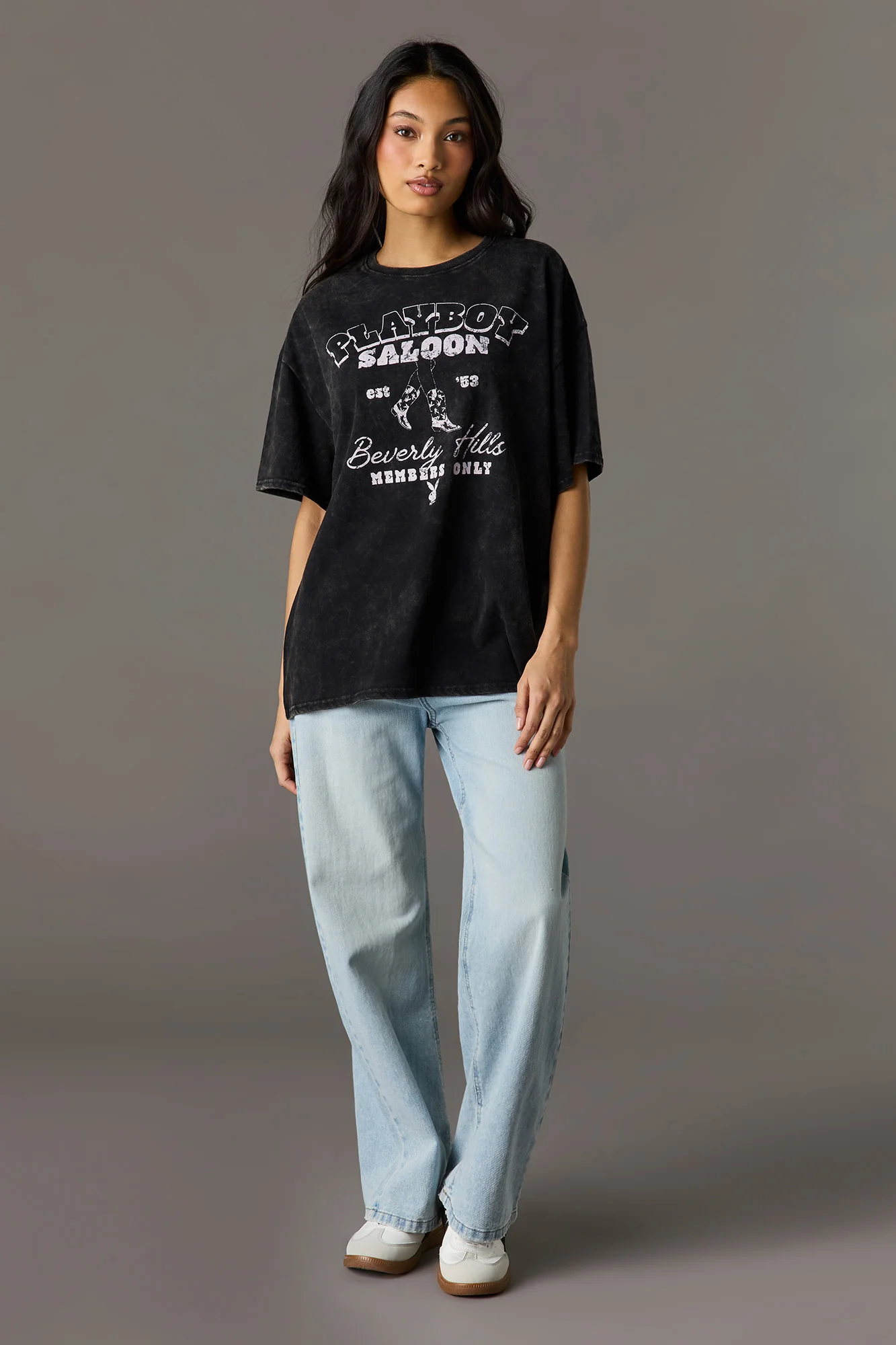 Luxe Heavy Cotton Playboy Oversized Washed Graphic T-Shirt