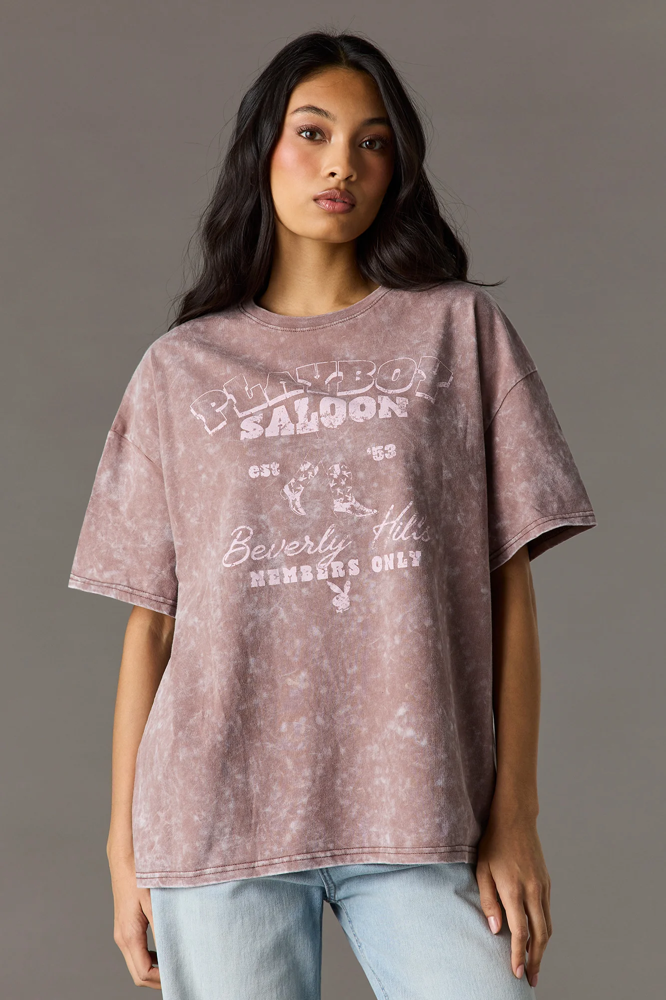 Luxe Heavy Cotton Playboy Oversized Washed Graphic T-Shirt