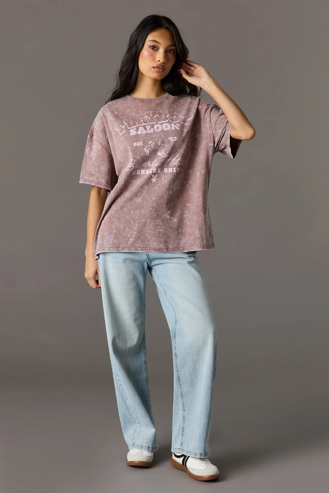 Luxe Heavy Cotton Playboy Oversized Washed Graphic T-Shirt