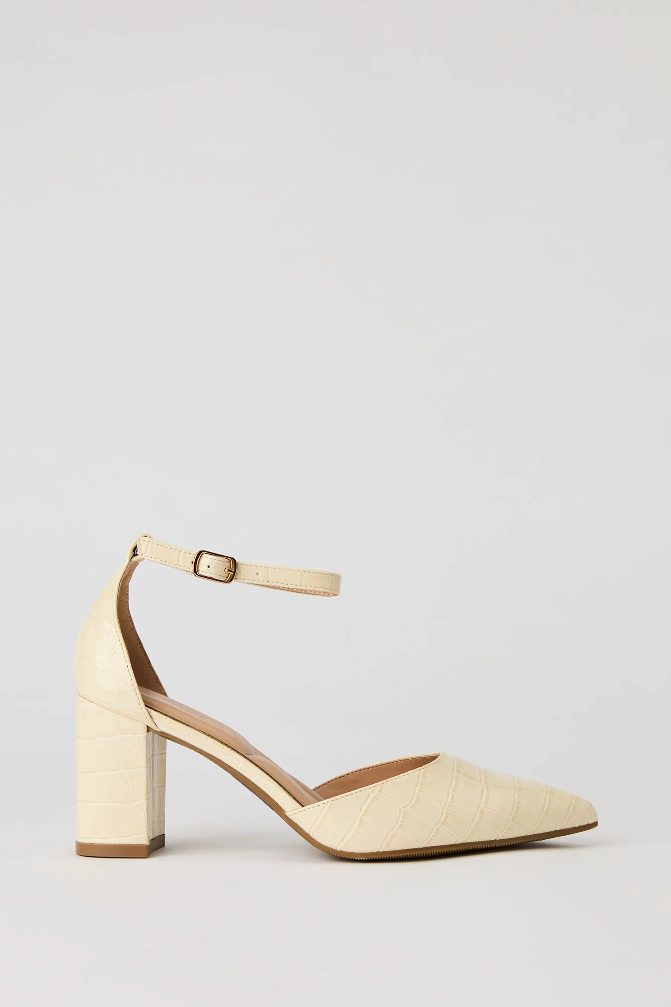 Faux Crocodile Pointed Toe Block Heeled Sandal