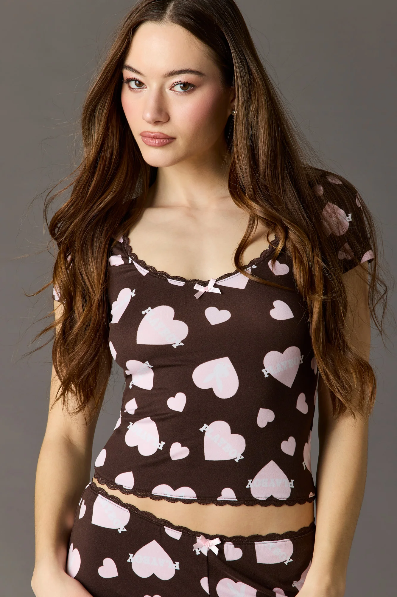 Playboy Lace Trim T-Shirt & Pant Pajama Set