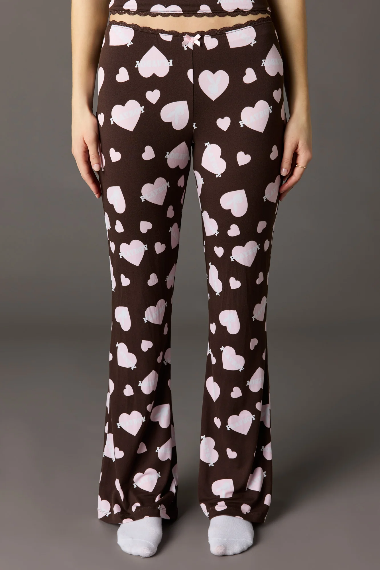 Playboy Lace Trim T-Shirt & Pant Pajama Set