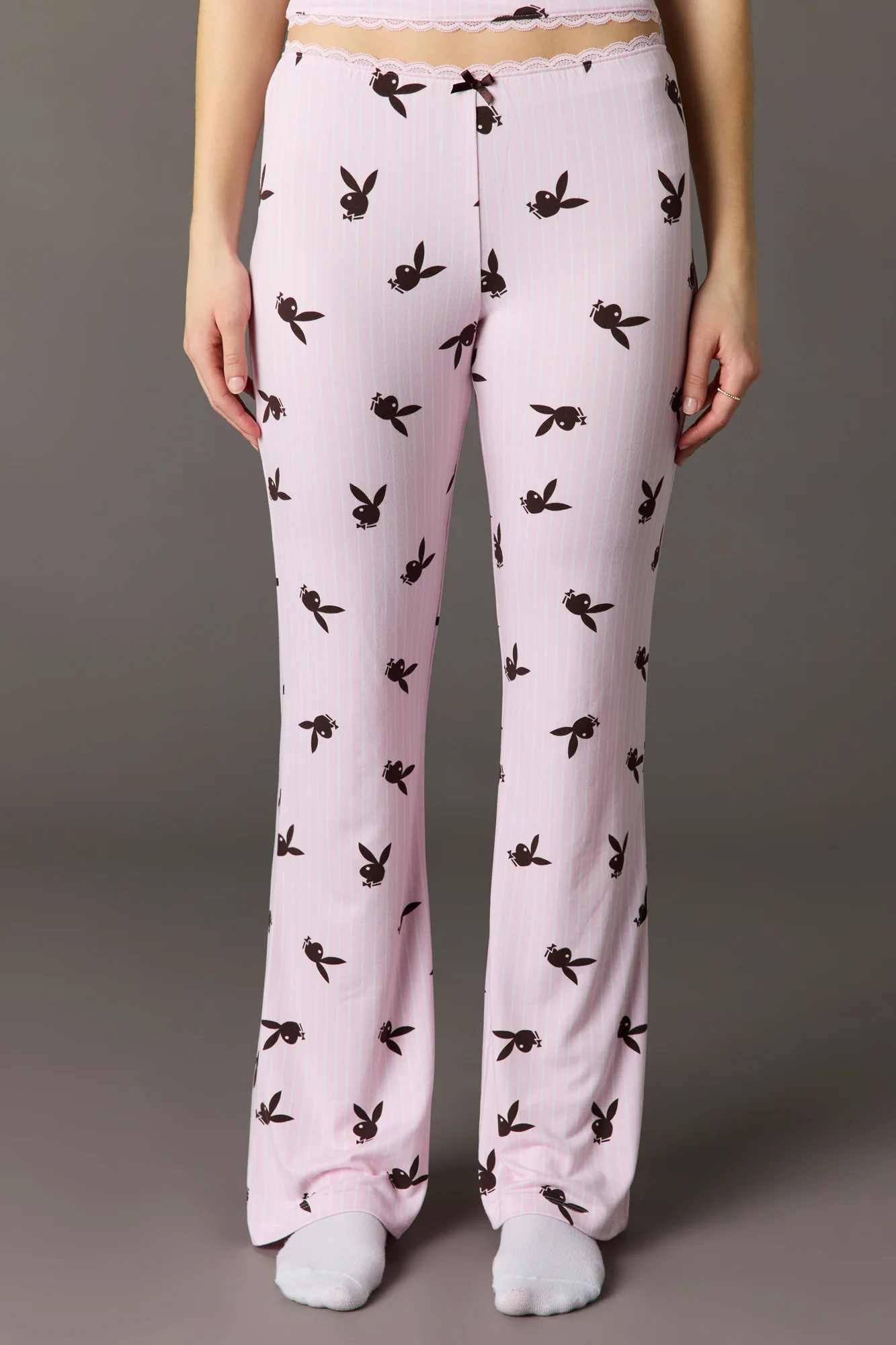Playboy Lace Trim T-Shirt & Pant Pajama Set
