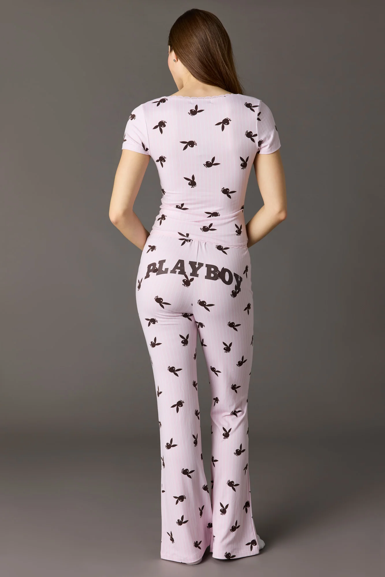 Playboy Lace Trim T-Shirt & Pant Pajama Set