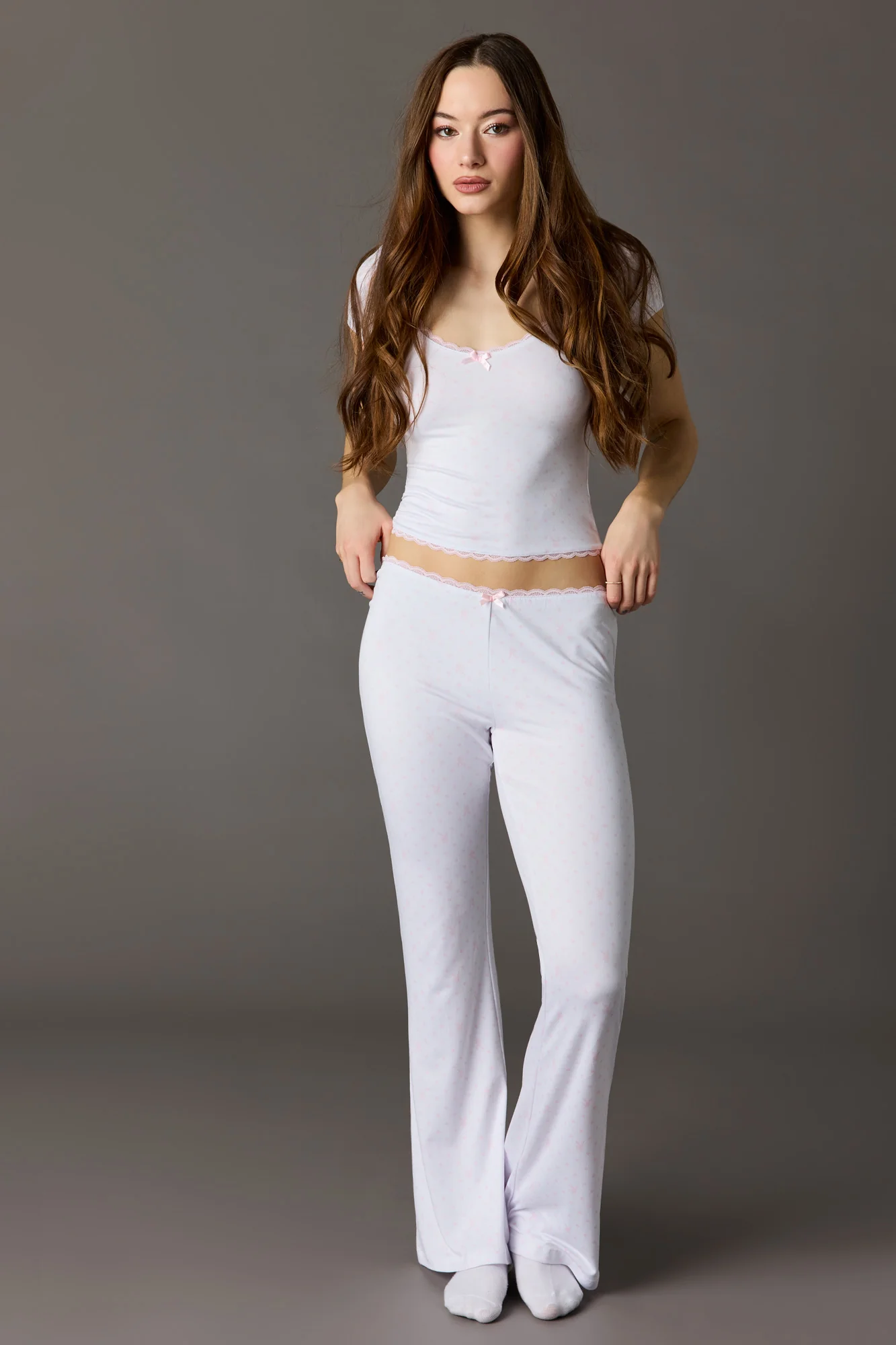 Playboy Lace Trim T-Shirt & Pant Pajama Set