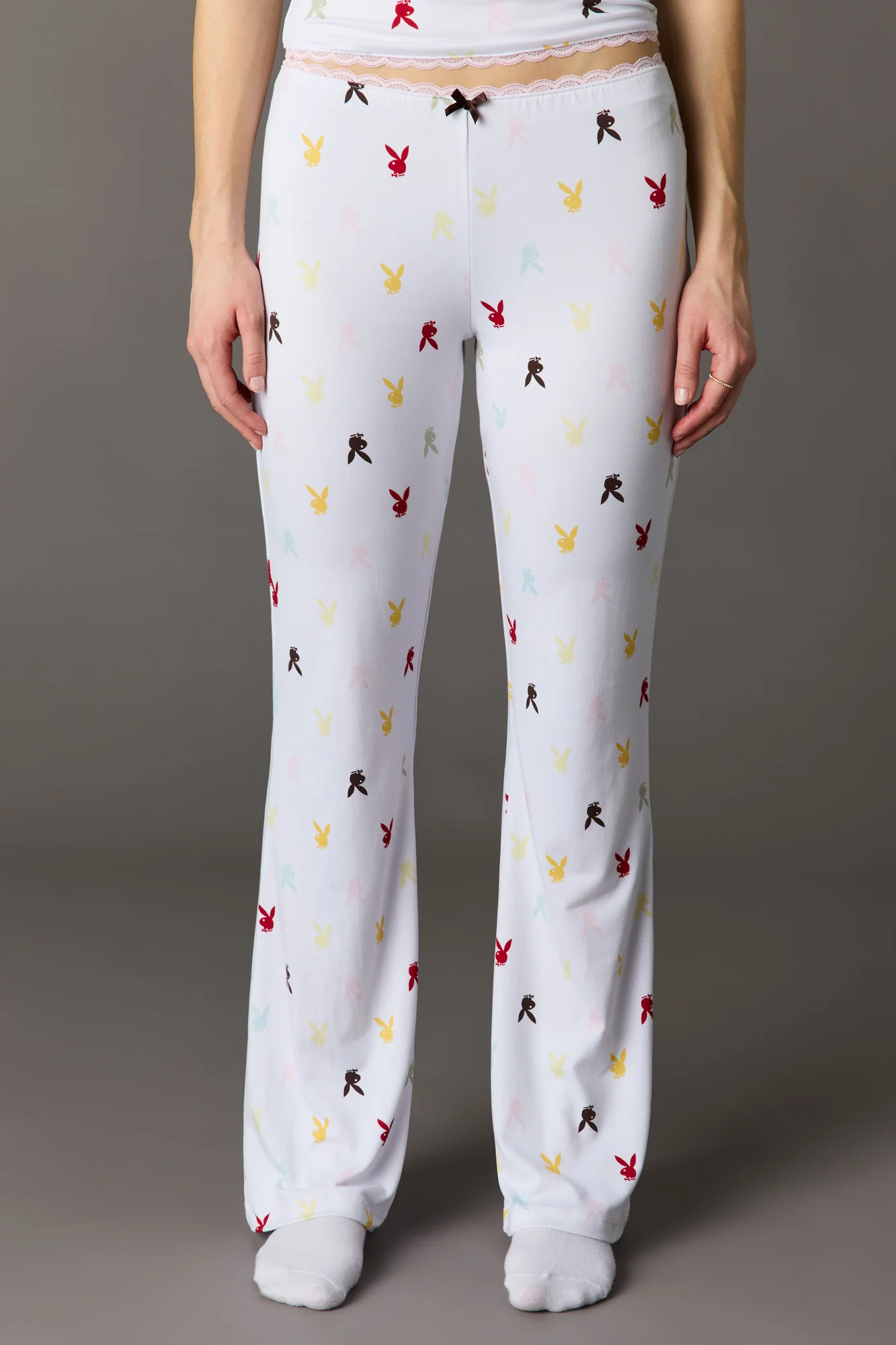 Playboy Lace Trim T-Shirt & Pant Pajama Set