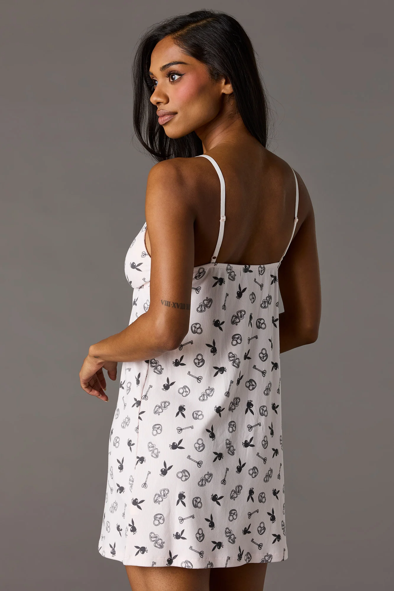 Playboy Ribbed Lace Trim Pajama Dress