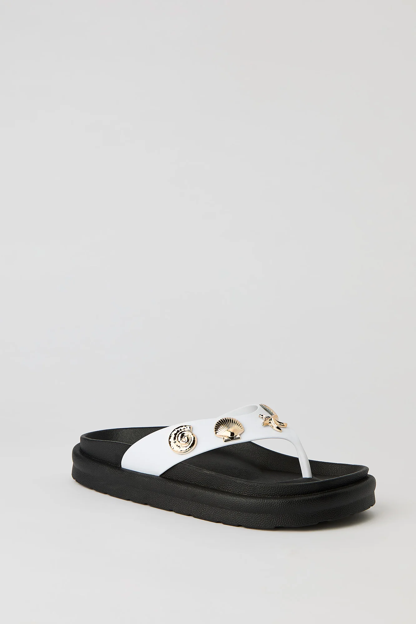 Faux Leather Shell Charm Sandal