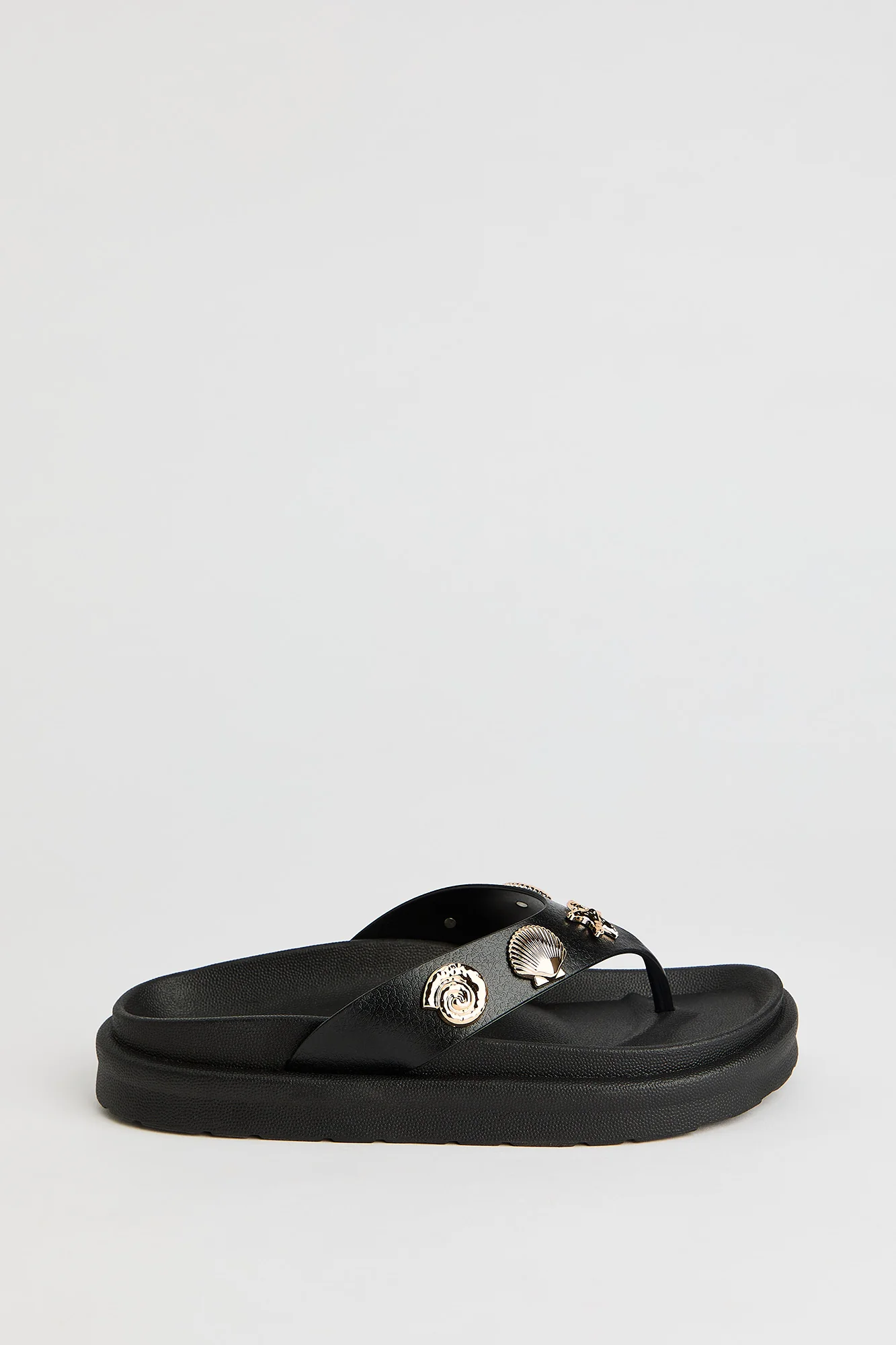 Faux Leather Shell Charm Sandal