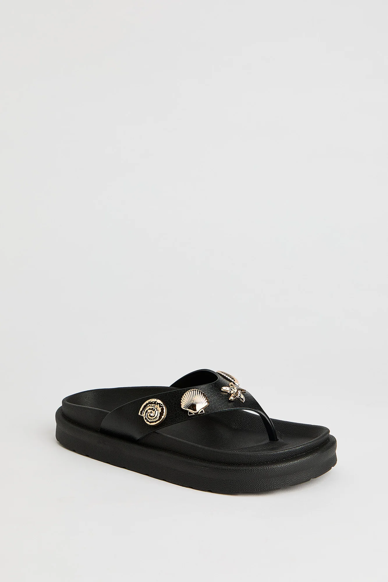 Faux Leather Shell Charm Sandal