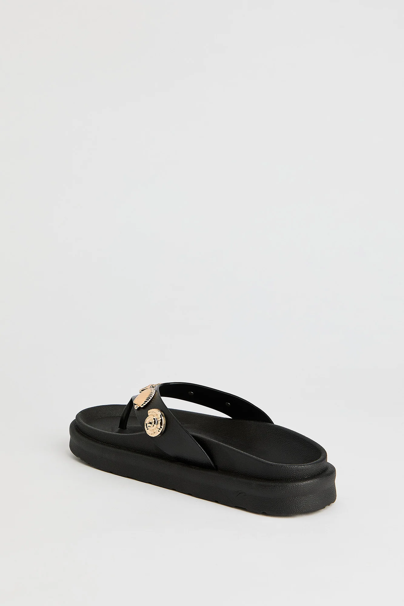 Faux Leather Shell Charm Sandal